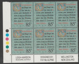 New Zealand 1988 85c Christmas Plate Block UHM