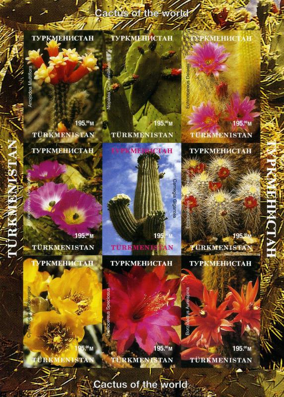 Turkmenistan 1998 Cactus of the World Sheet (9) Imperforated Mint (NH)