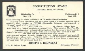1937 Famous FDC Cachet Maker Jos Bronesky Announces New Constitution See Info