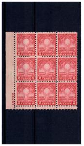 USA 1929 Scott 654 Plt Blk of 9 mnh fvf scv $42.50 less 30%=$29.75 BIN