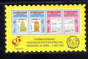 SURINAM #918 1992 GREANADA '92 INT'L PHILATELIC EXIB. MINT VF NH O.G S/S4