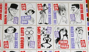 Silent Screen Stars 1994 sheet of stamps, Scott # 2819-2828