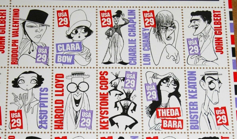Silent Screen Stars 1994 sheet of stamps, Scott # 2819-2828