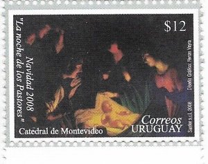 URUGUAY 2008 CHRISTMAS PAINTING MONTEVIDEO CATHEDRAL RELIGION 1 VALUE MINT NH