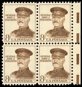 US Sc 1371 XF/MNH BLOCK of 4 - 1961 8¢ General John J. Pershing -Great Centering