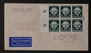 1939 Frankfurt Germany to New York USA Catapult Flight First Day Cover SS Bremen