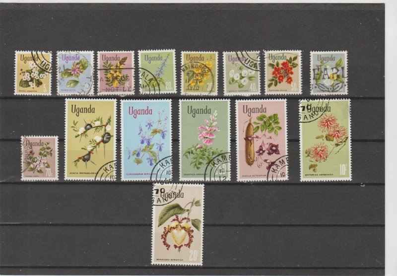 Uganda  Scott#  115-129  Used  (1969 Flowers)