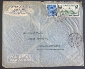 1946 Cairo Egypt Airmail Commercial Cover To Horni brusnice Czechoslovakia