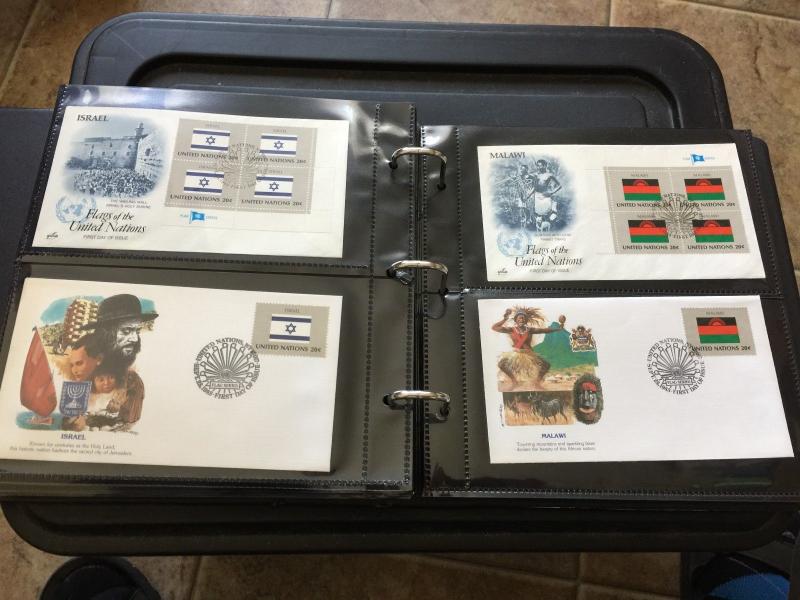United Nations Flag Stamps 240 First Day Covers, 1980-1989 in 2 Supersafe albums