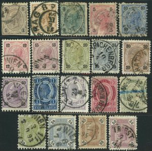 Austria #51-65 #66-69 Franz Josef Stamp Collection SOTN Postmarks Europe Used