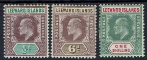 LEEWARD ISLANDS 1902 KEVII 1/2D 6D AND 1/- WMK CROWN CA