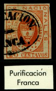 COLOMBIA 1861 ARMS of New GRANADA 20c red Sc# 17 PURIFICACION - FRANCA cancel