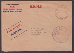 Tonga, 1970 Stampless Official Air Mail to Australia