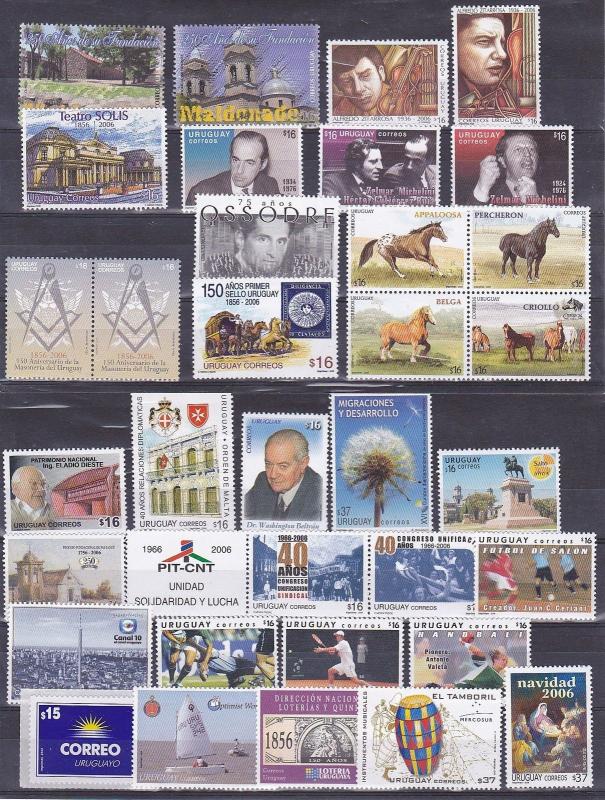 Uruguay MNH stamp collection complete year set 2001 to 2009 Catalog value $1350 