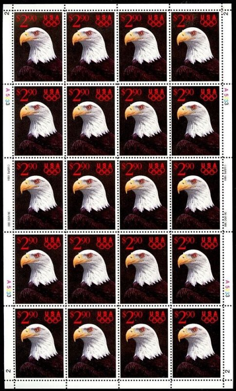 2540, $2.90 1991 Priority Mail Full Sheet of 20 Stamps  