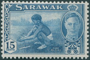 Sarawak 1950 15c blue SG179 unused