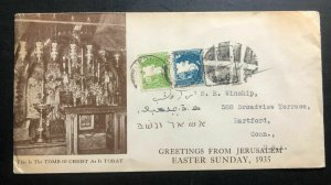 1935 Jerusalem Palestine Postage Due Cover To Hartford CT USA Tomb Of Christ
