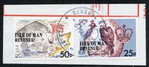 Isle of Man 50p and 25p Multicoloured QEII Pictorial Revenue CDS On Piece