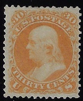 Scott #71 - $950.00 – VF-unused, RG – Fiery rich color. Well centered example.