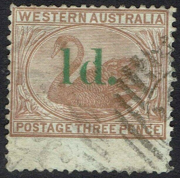 WESTERN AUSTRALIA 1885 SWAN 1D ON 3D STRAIGHT TOP USED 