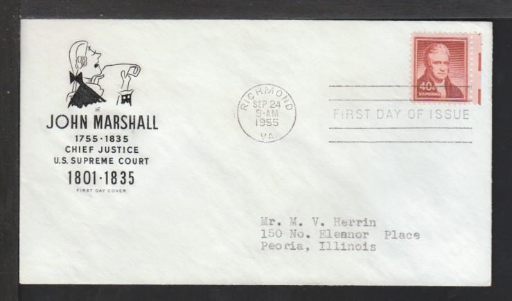 US 1058a John Marshall 1955 House of Farnam Typed FDC 