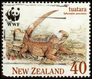 New Zealand 1026 - Used - 40c Male Tuatara (WWF) (1991) (cv $0.80)