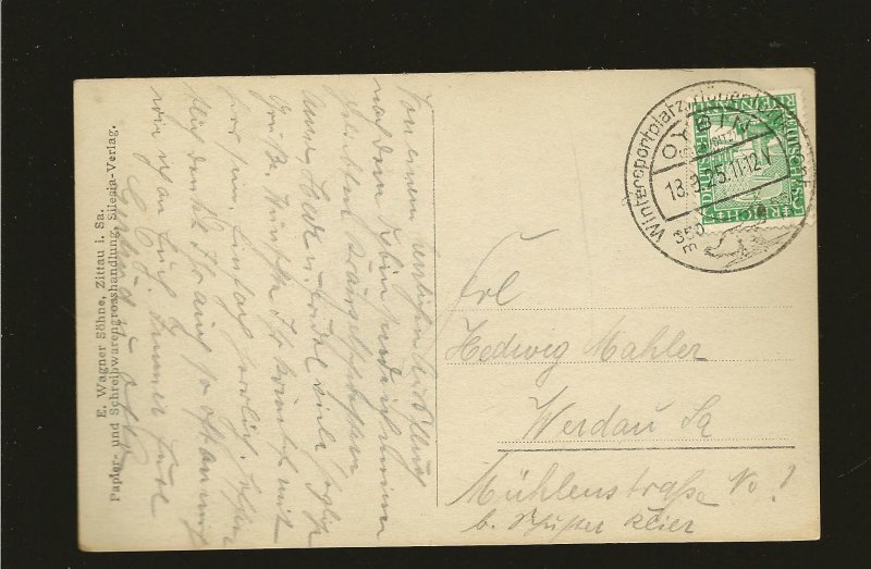 Germany SC#347 on PM 1925 Oybin Postcard Used Faulty