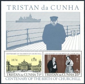 Tristan da Cunha 197a sheet,MNH. Sir Winston Churchill-100,1974.Warship,Blenheim