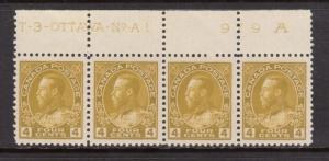 Canada #110b XF/NH Plate #1 Strip Of Four **With Certificate**