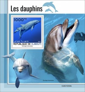 DJIBUTI - 2021 - Dolphins - Perf Souv Sheet - Mint Never Hinged