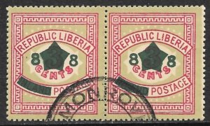 LIBERIA 1913 8c on 3c STAR Overprint 10 Pearls PAIR Sc 128a CTO Used.