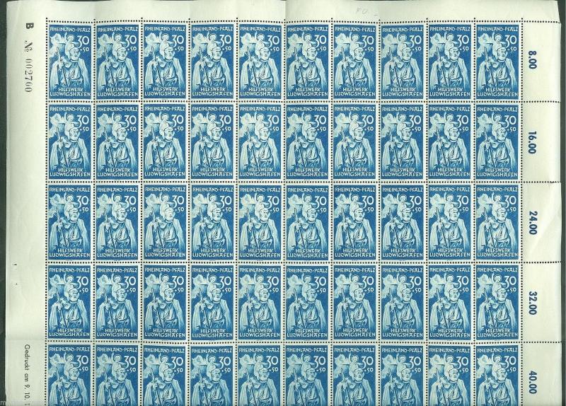 GERMANY RHINELAND PFALZ  SCOTT#6NB1/2 SET OF  SHEETS  OF 50 MINT NH