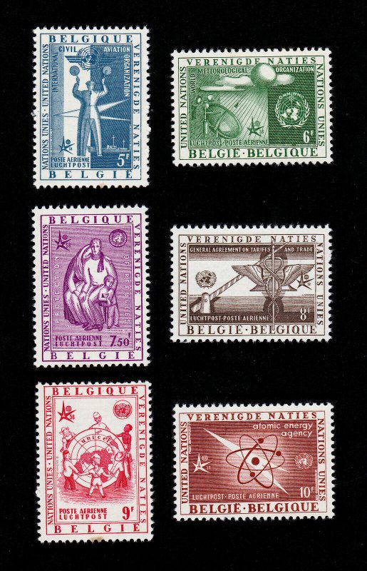 BELGIUM AIRMAIL SCOTT SET UNITED NATIONS #C15-C20 MNH-OG 1958