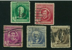 US 1940 Famous Americans: Artists, Scott 884-888 used, Value = $2.25