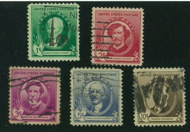 US 1940 Famous Americans: Artists, Scott 884-888 used, Value = $2.25