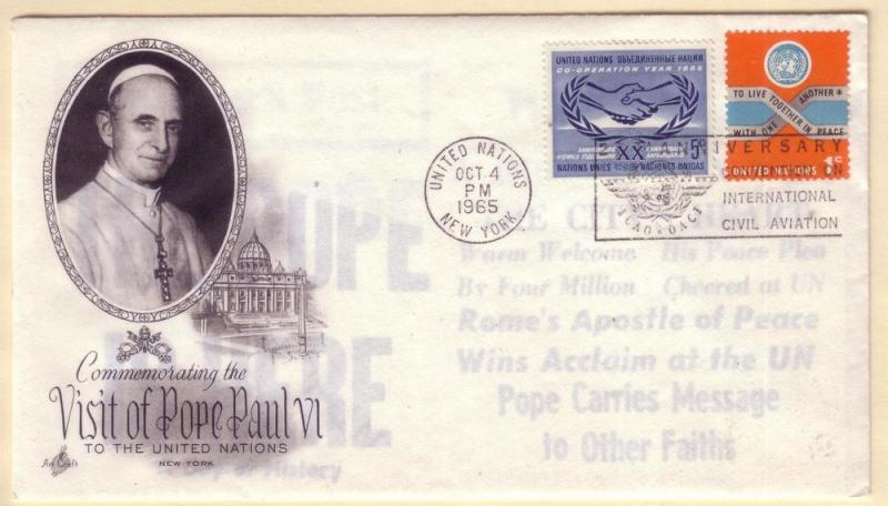 United Nations FDC Sc. # 143 / 146 Pope Paul the 6th  L 70