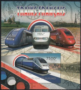Burundi 2012 MNH Sc #1082 7500fr French Trains IMPERF