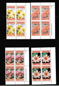 Tanzania # 315-318, Indigenous Flowers, Blocks of 4, Mint NH, 1/4 Cat.