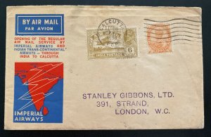 1933 Calcutta India First Flight Airmail Cover FFC To London England Imperial