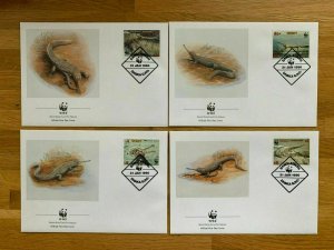 1990  BANGLADESH  -  SG:340/343 - WORLD WILDLIFE FUND -4 x FDC GHARIAL CROCODILE