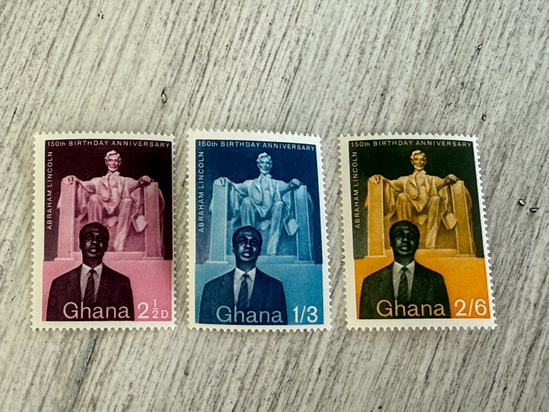 Ghana #39-41 MNH, Lincoln Memorial and Kwame Nkrumah,  2024 SCV $0.75