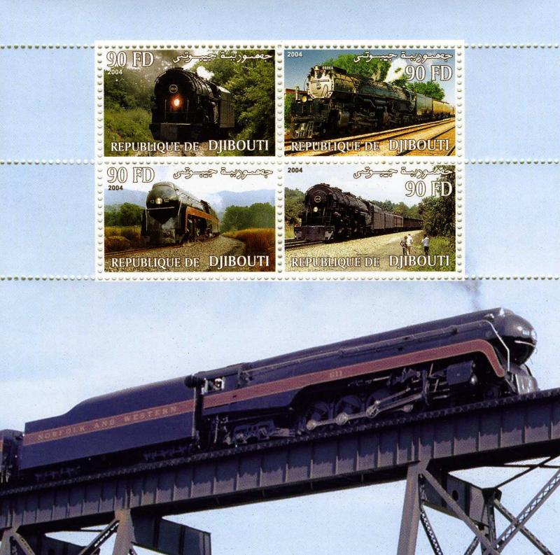 Djibouti 2004 Trains & Locomotives Sheet Perforated mnh.vf