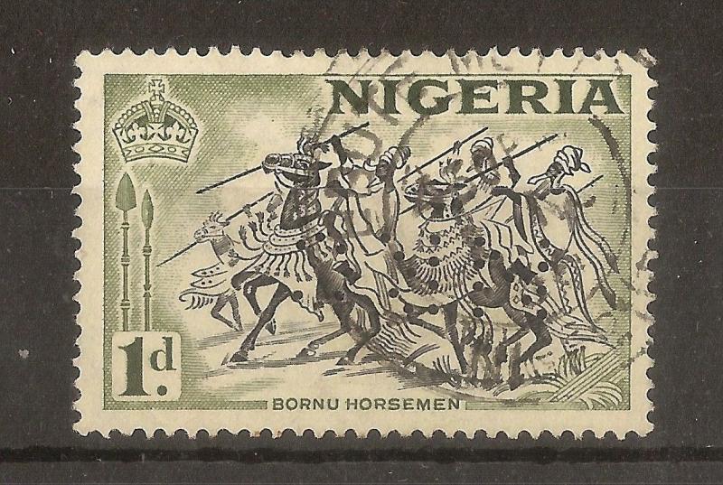 Nigeria 1953 1d with NRG Perfin SG70