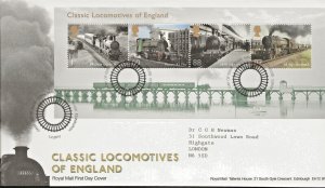 1/2/2011 CLASSIC LOCOMOTIVES 1ST ENGLAND MINIATURE SHEET FDC-TALLENTS HOUSE PMK