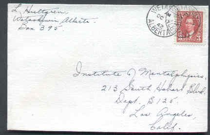 Canada-cover  #8813 - 3c KGVI Mufti-Wetaskiwin,Alta-Oc 17 1942-