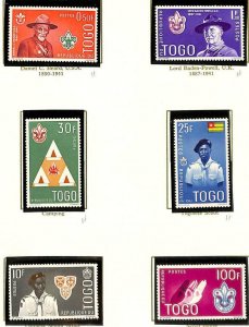 TOGO SCOTT #401-06 SET OF SIX STAMPS & SOUVENIR SHEETS (4) BOY SCOUTS 1961