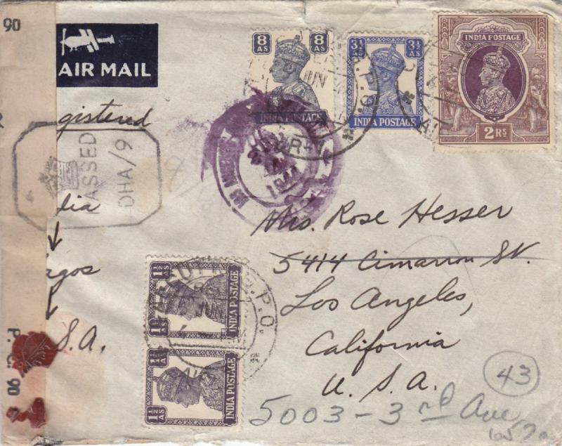 1944, Calcutta, India to Los angeles, CA, Fwd, Censored, See Remark (C1319)