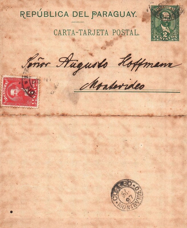1897 Paraguay uprated Stationery letter card mailed to Uruguay