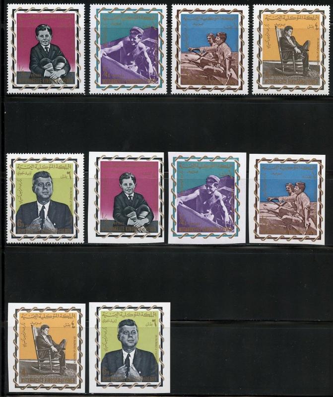 YEMEN JOHN KENNEDY MEMORIAL  PERF & IMPERF SET & PERF SOUVENIR SHEET MINT HINGED