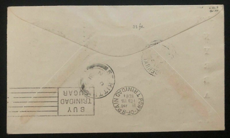 1931 Plymouth Monserrat Royal Naval Air Service Cover To Port Spain Trinidad